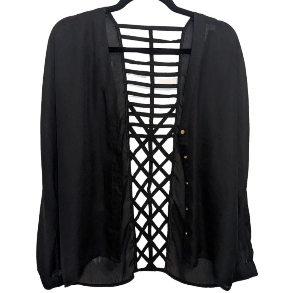 Arden B Black Cutout Back Button Down Blouse 🔥 Size S